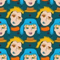 Abstract faces seamless pattern.Two weird persons vector illustration