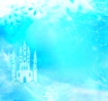Abstract fairytale castle in the clouds in winter wonderland - abstract card with place for your text