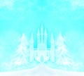 Abstract fairytale castle in the clouds in winter wonderland - abstract card