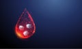 Abstract falling drop of blood with white cubes of sugar. Diabetes symbol type1, 2.