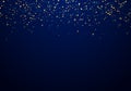 Abstract falling golden glitter lights texture on a dark blue background with lighting