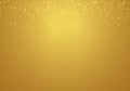 Abstract falling golden glitter lights texture on a gold gradient background with lighting