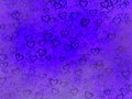 Abstract falling hearts on gradient violet purple cloudy background