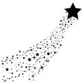 Abstract Falling Star Vector - Black Shooting Star with Elegant Star Trail on White Background - Meteoroid, Comet, Asteroid, Stars