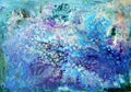 Abstract fantastic textural watercolor background in blue-violet tones Royalty Free Stock Photo