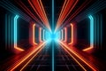 Abstract fantastic tunel with glowing multicolored neon lines.