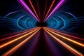 Abstract fantastic tunel with glowing multicolored neon lines.