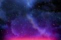 Abstract dynamic fantasy blue space and stars colorful background with sparks and clouds Royalty Free Stock Photo