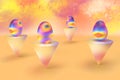 Abstract and fantasy colorful eggs on figure cone for happy Easter background