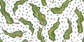 Abstract fantasy leaves and dots variegated ornament Asian motifs vector seamless overlapping pattern