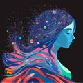 Abstract fantasy portrait of a woman. Galaxy Girl. Starry Night Girl.