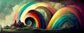 Abstract fantasy rainbow covering landscape with abstract island, rainbow Royalty Free Stock Photo