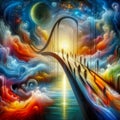 abstract fantasy transition in time over the bridge to new planets Royalty Free Stock Photo