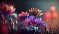 Abstract fantasy wonderland Springs flowers on blurry background, seasoning of floral, composition flat lay with Generative AI