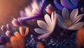 Abstract fantasy wonderland Springs flowers on blurry background, seasoning of floral, composition flat lay with Generative AI