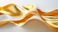 Abstract fashion background with folded gold ribbon, paper stripe macro, gold foil scroll in 3D
