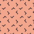 Abstract fashion seamless doodle pattern with little black women shoes print. Light pink background