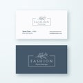 Abstract Fashion Vector Sign or Logo and Business Card Template. Premium Stationary Realistic Mock Up. Modern Typography