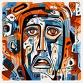 Abstract Fauvist Head Illustration With Aztec And Technological Influences