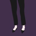 Abstract female legs in black trousers and high heeled shoes on purple background Royalty Free Stock Photo