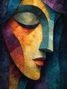 Abstract female portrait with cubist color blocks and textured surface. Royalty Free Stock Photo