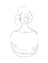 Abstract female portrait with hands, elegant line sketch with bare shoulders in modern design. For a logo, lingerie