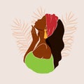 Abstract female profile portrait. Beautiful African American, Latina holds a hand near the face. Modern design for spa, beauty