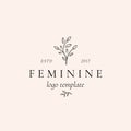 Abstract Feminine Vector Sign, Symbol or Logo Template. Retro Floral Illustration with Classy Typography. Premium Royalty Free Stock Photo