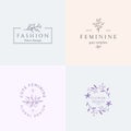 Abstract Feminine Vector Signs or Logo Templates Set. Retro Floral Illustration with Classy Typography. Premium Quality Royalty Free Stock Photo