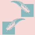 Abstract fern leaves vector seamless pattern background. Geometric forest plant frond pink blue teal backdrop. Stencil