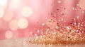 Abstract festive background of pink and gold confetti with a blurred bokeh effect, symbolizing celebration and joy. Royalty Free Stock Photo