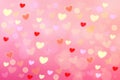 Abstract festive blur bright pink pastel background with colorful hearts love bokeh for wedding card or Valentines day.  Romantic Royalty Free Stock Photo