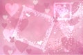 Abstract festive blur bright pink pastel background with a frame and white pink hearts bokeh made for valentine, mother day or