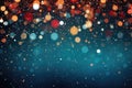 Abstract festive dark blue and golden bokeh background of defocused circle bubbles