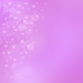 Pink lilac white shiny festive background with hearts and blur. Bokeh texture.