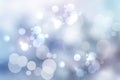 Abstract festive gradient light blue gray silver bokeh background texture with white bokeh lights. Beautiful backdrop with space Royalty Free Stock Photo