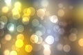 Abstract festive light blue silver yellow bokeh background texture with colorful circles and bokeh lights. Beautiful backdrop with Royalty Free Stock Photo