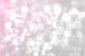 Abstract festive light pink gradient gray silver bokeh background texture with colorful circles, bokeh lights and stars. Beautiful Royalty Free Stock Photo