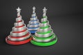 Abstract festive spiral christmas tree made of silver ribbons with star. 3d render illustration on black background. Royalty Free Stock Photo