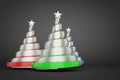 Abstract festive spiral christmas tree made of silver ribbons with star. 3d render illustration on black background. Royalty Free Stock Photo