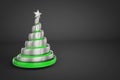 Abstract festive spiral christmas tree made of silver ribbons with star. 3d render illustration on black background. Royalty Free Stock Photo