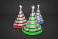 Abstract festive spiral christmas tree made of silver ribbons with star. 3d render illustration on black background. Royalty Free Stock Photo