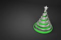 Abstract festive spiral christmas tree made of silver ribbons with star. 3d render illustration on black background. Royalty Free Stock Photo