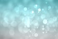 Abstract festive turquoise silver shining glitter background texture with blurred bokeh circles and white lights. Space for design Royalty Free Stock Photo