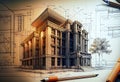 Abstract fictional architectural drawings and sketches made with Generative AI. Architecture dreams and ambitions concept.