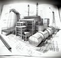 fictional architectural drawings and sketches made with Generative AI. Architecture dreams and ambitions concept.