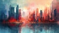 Colorful cityscape in painted abstract style.