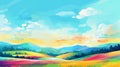 Colorful Landscape: Digital Painting With Vibrant Cartoonish Style