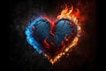 Abstract fiery flamy heart shape on a dark background. Valentine and love concept. Generative AI illustration Royalty Free Stock Photo