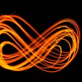 Abstract fiery pattern in the shape of the number 8. Drawing shapes with fire at night infinity sign bright colors on night